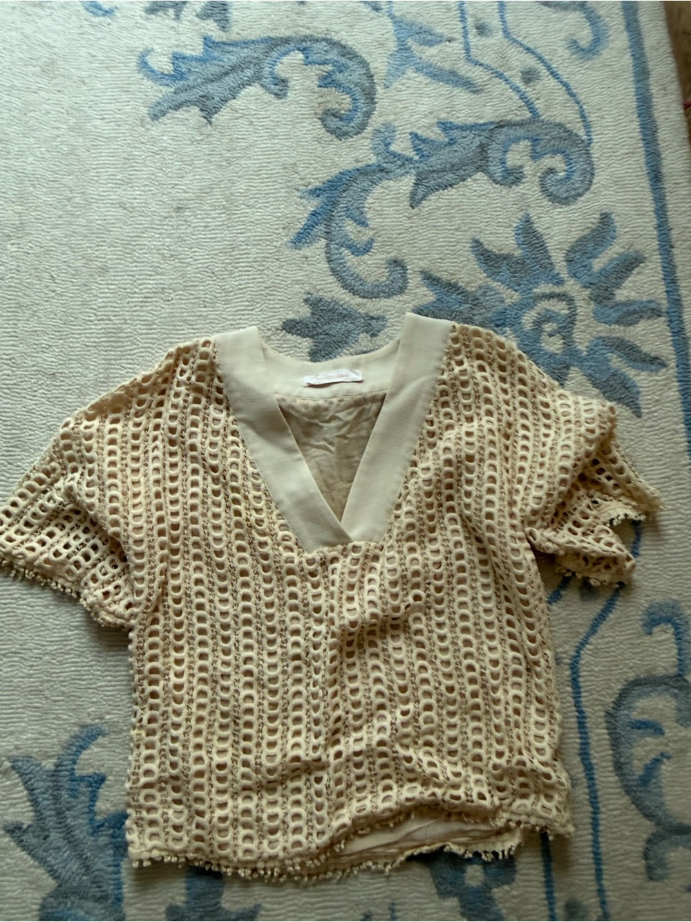 See By Chloe Cream Openwork V‑Neck Crochet Top